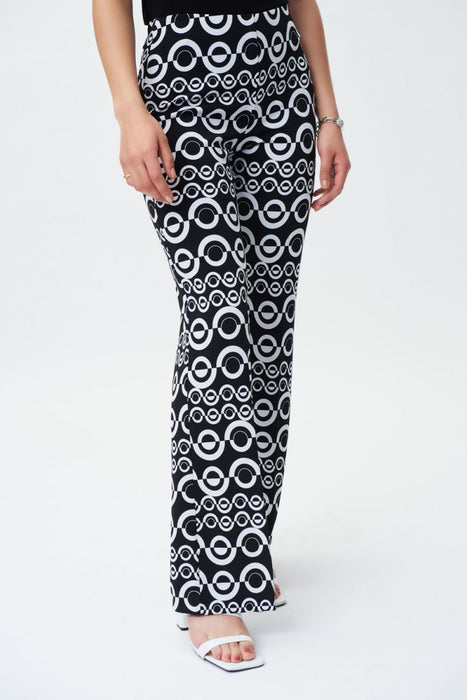 Joseph Ribkoff Style 231091 Black/Vanilla Geometric Print Pull On Wide-Leg Pants