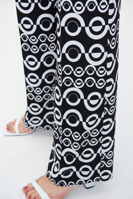 Joseph Ribkoff Black/Vanilla Geometric Print Pull On Wide-Leg Pants 231091 NEW
