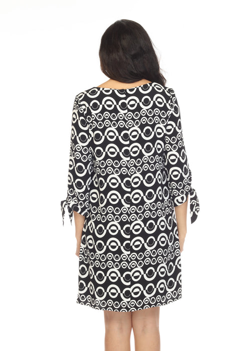 Joseph Ribkoff Black/Vanilla Geometric Print V-Neckline 3/4 Sleeves Shift Dress 231085 NEW