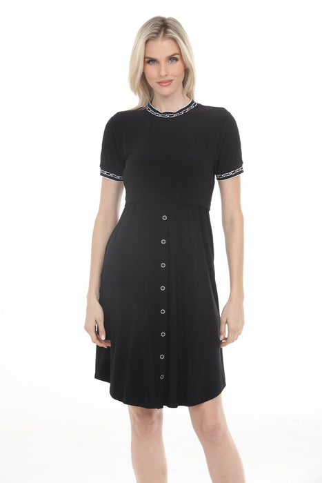 Joseph Ribkoff Black/Vanilla Chain Rib Trim A-Line Dress 261093