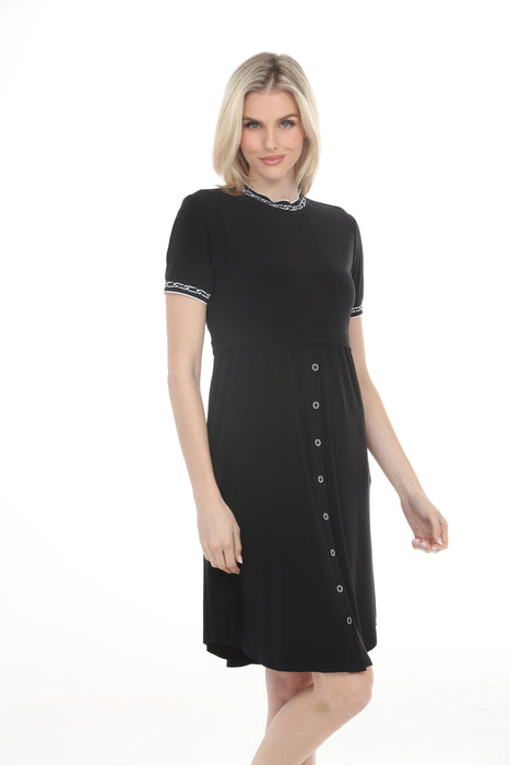 Joseph Ribkoff Black/Vanilla Chain Rib Trim A-Line Dress 261093