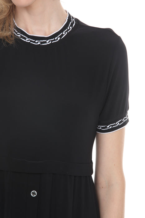 Joseph Ribkoff Black/Vanilla Chain Rib Trim A-Line Dress 261093