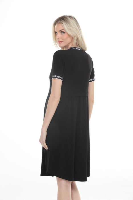 Joseph Ribkoff Black/Vanilla Chain Rib Trim A-Line Dress 261093