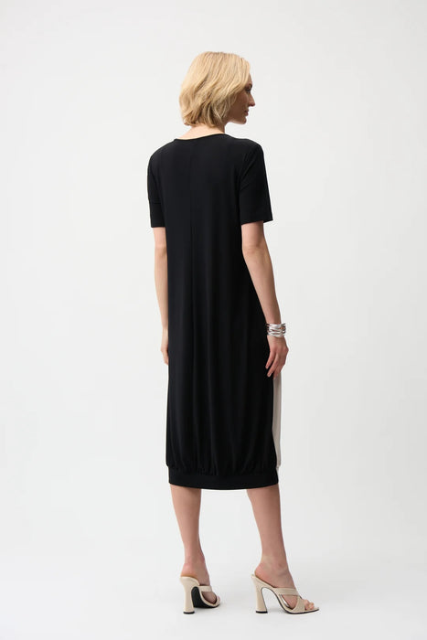 Joseph Ribkoff Black/Vanilla/Moonstone Color Block Cocoon Dress 261043