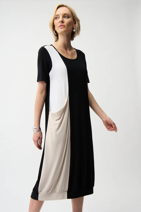 Joseph Ribkoff 261043 Black/Vanilla/Moonstone Color Block Cocoon Dress