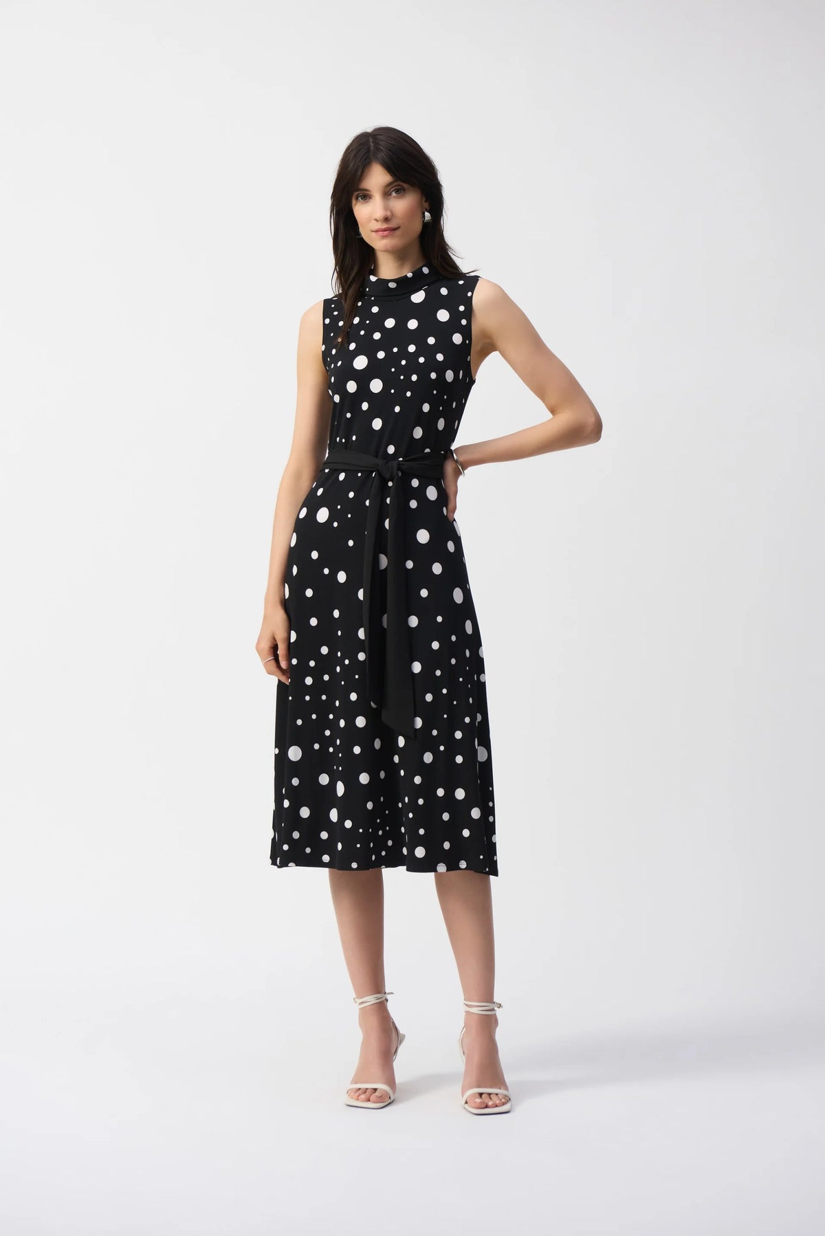 Joseph Ribkoff Black/Vanilla Polka Dot Belted Midi Dress Joseph Ribkoff Black/Vanilla Polka Dot Belted Midi Dress