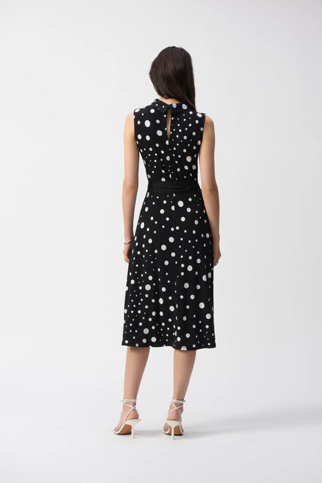 Joseph Ribkoff Black/Vanilla Polka Dot Belted Midi Dress 251066