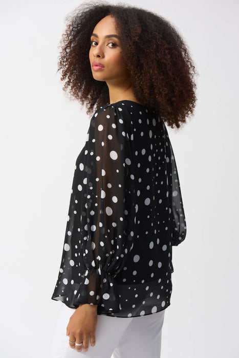 Joseph Ribkoff Black/Vanilla Polka Dot Puff Sleeve Chiffon Top 251277