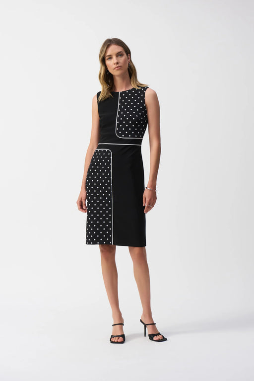 Joseph Ribkoff Black/Vanilla Polka Dot Sleeveless Sheath Dress 251094 AfterRetail Joseph Ribkoff Black/Vanilla Polka Dot Sleeveless Sheath Dress 251094 AfterRetail