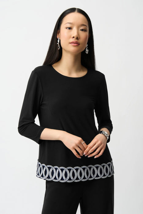 Joseph Ribkoff Scoop Neck 3/4 Sleeves Guipure Hem Top 261069