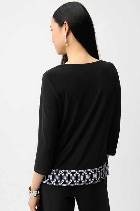 Joseph Ribkoff Scoop Neck 3/4 Sleeves Guipure Hem Top 261069