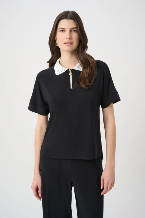 Joseph Ribkoff Quarter Zip Knitted Collar Boxy Polo Top 261164