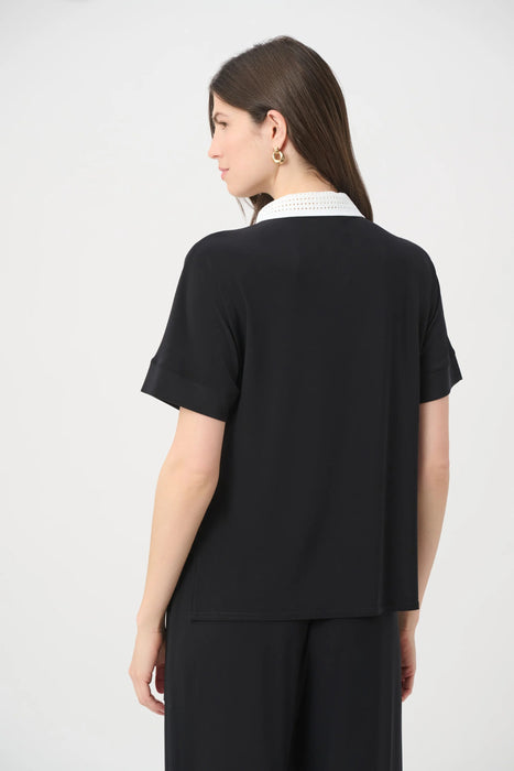 Joseph Ribkoff Quarter Zip Knitted Collar Boxy Polo Top 261164