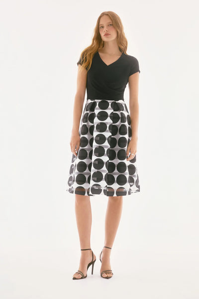 Joseph Ribkoff Black/Vanilla Stripe Polka Dot Flared Dress 251754 AfterRetail Joseph Ribkoff Black/Vanilla Stripe Polka Dot Flared Dress 251754 AfterRetail