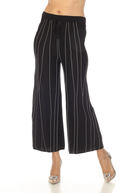 Joseph Ribkoff Style 231939 Black/Vanilla Striped Pull On Cropped Wide-Leg Pants