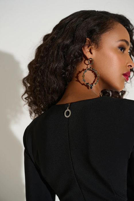 Joseph Ribkoff Black/Vanilla V-Neck Long Sleeves Sheath Dress 253768