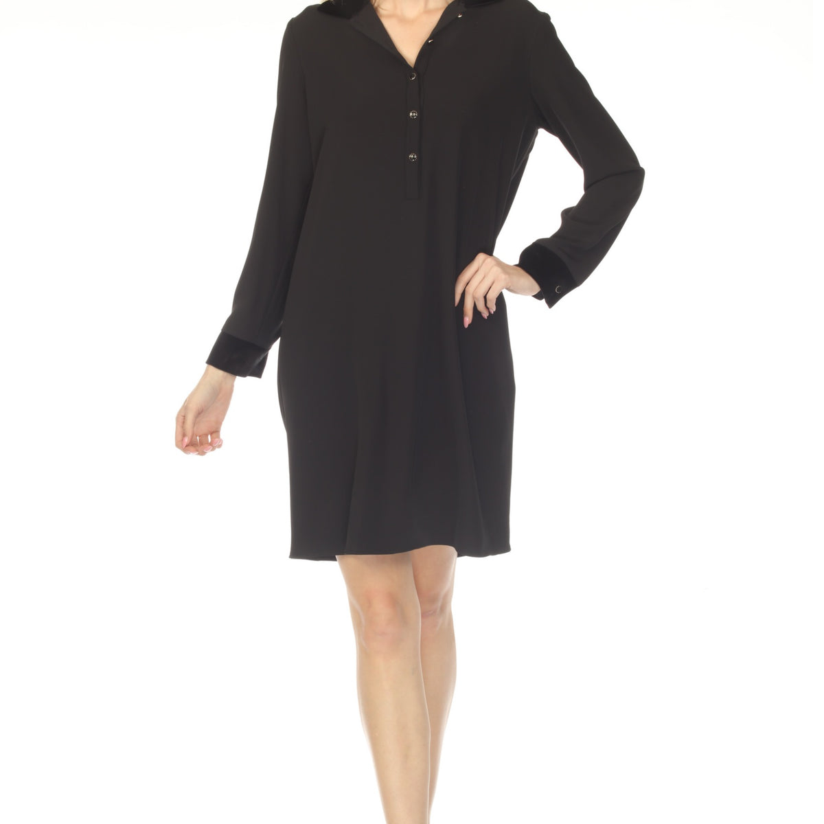 Buy Joseph Ribkoff Black Velvet Collar Twill Shirt Dress 254156