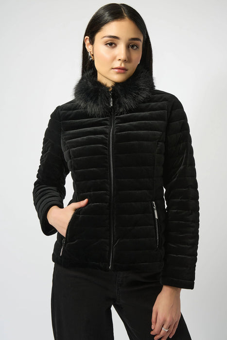 Joseph Ribkoff Black Velvet Faux Fur Puffer Jacket 253928