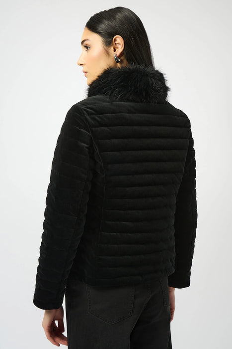 Joseph Ribkoff Black Velvet Faux Fur Puffer Jacket 253928