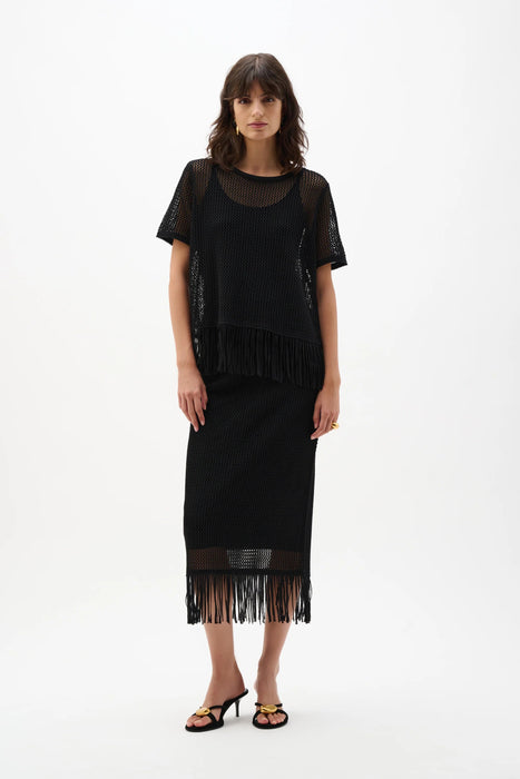 Joseph Ribkoff Black Fringe Trim Sweater Knit Top 262928
