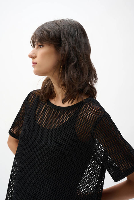 Joseph Ribkoff Black Fringe Trim Sweater Knit Top 262928