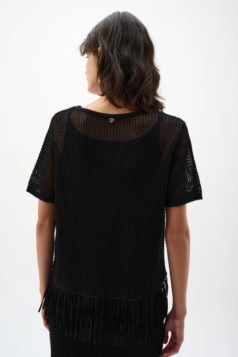 Joseph Ribkoff Black Fringe Trim Sweater Knit Top 262928