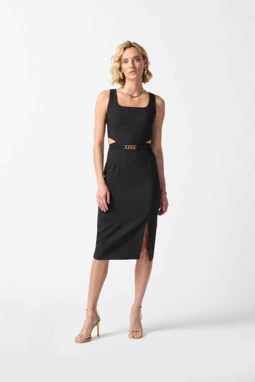 Joseph Ribkoff Style 242101 Black Waist Cutout Square Neck Sleeveless Sheath Dress