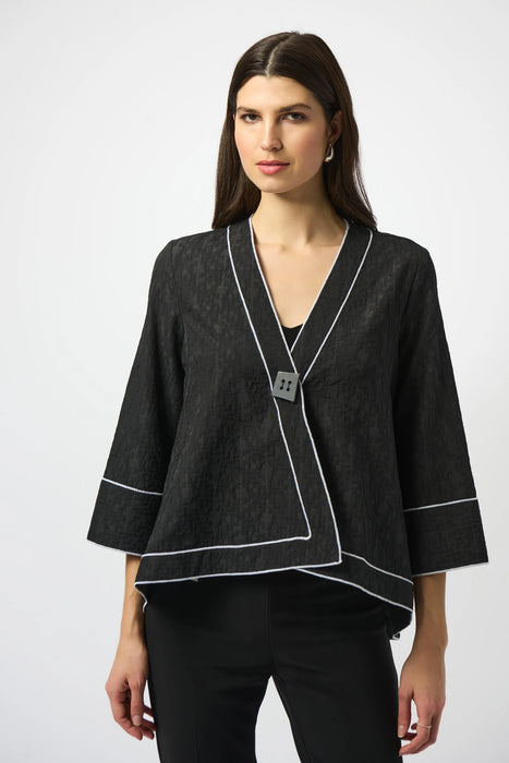 Joseph Ribkoff Style 251090 Black/White Contrast Trim Jacquard Swing Jacket