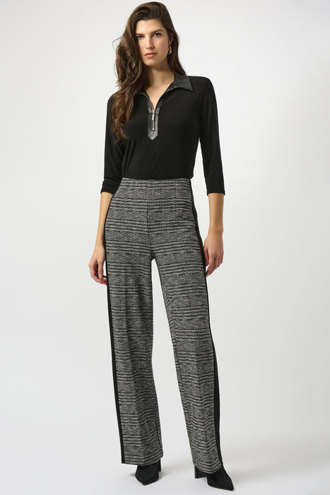 Joseph Ribkoff Black/White Glen Plaid Jacquard Wide Leg Pants 253155