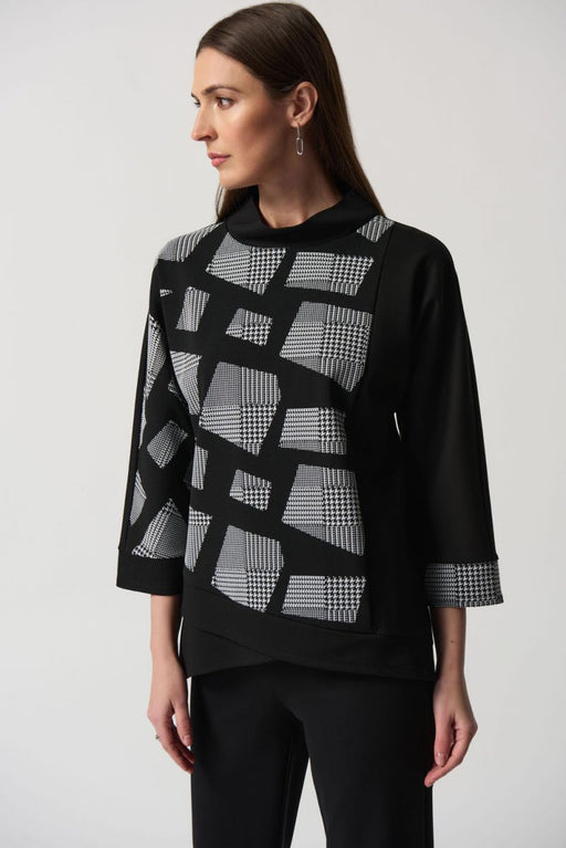 Joseph Ribkoff Style 233228 Black/White Houndstooth 3/4 Sleeve Sweater Top