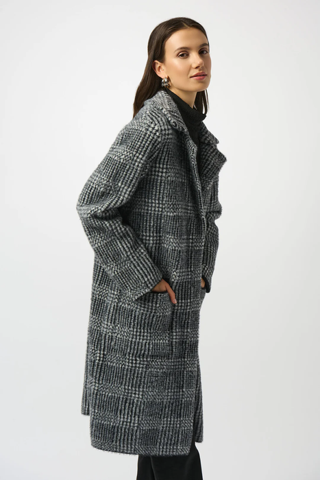 Joseph Ribkoff Black/White Plaid Print Faux Fur Coat 253900