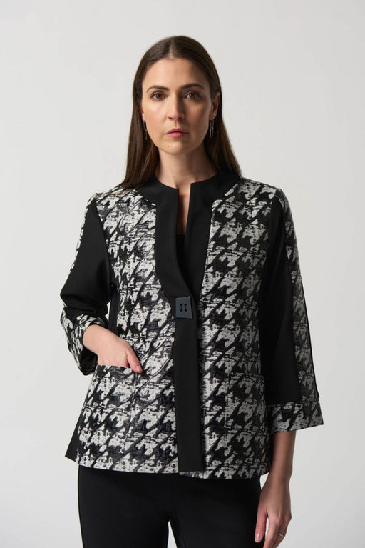 Joseph Ribkoff Style 233157 Black/White Textured Houndstooth 3/4 Sleeve Jacket
