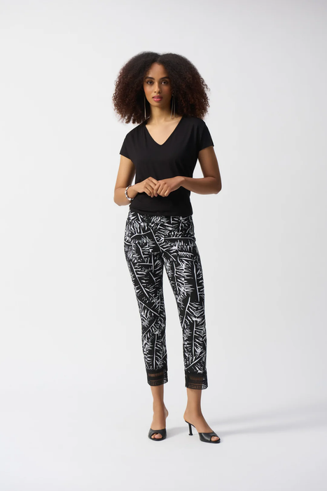Joseph Ribkoff Black/White Tropical Print Cropped Pants 251218