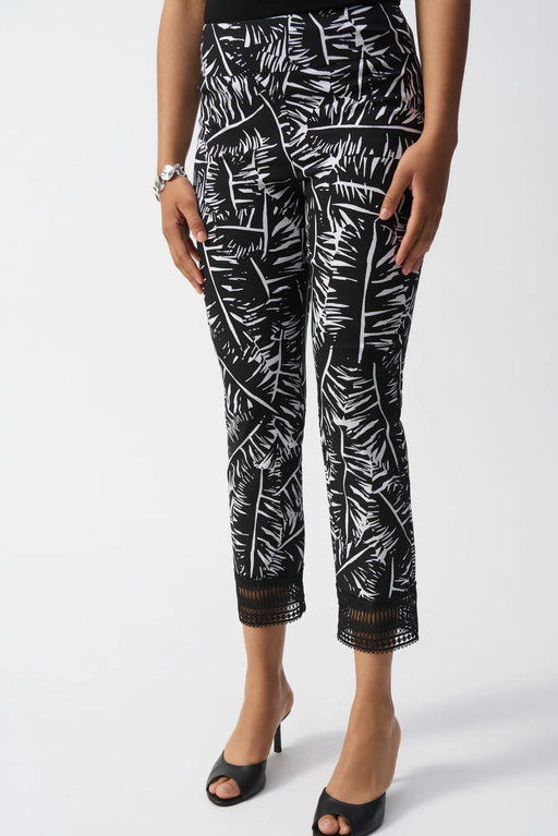 Joseph Ribkoff 251218 Black/White Tropical Print Cropped Pants