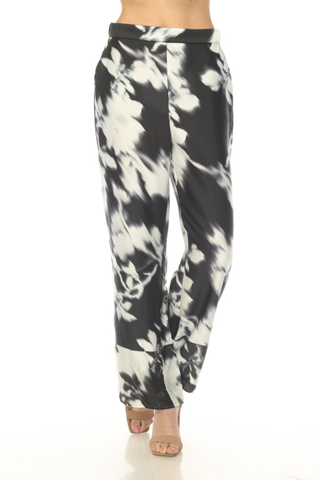 Joseph Ribkoff Black/Winter White Floral Satin Wide Leg Pant 254081
