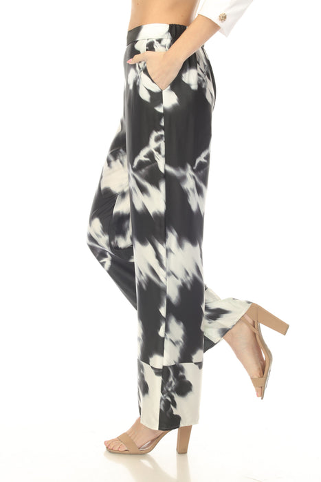 Joseph Ribkoff Black/Winter White Floral Satin Wide Leg Pant 254081