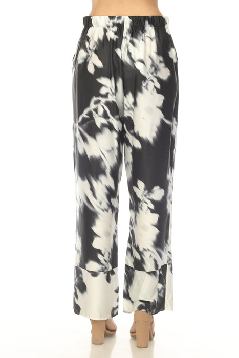 Joseph Ribkoff Black/Winter White Floral Satin Wide Leg Pant 254081