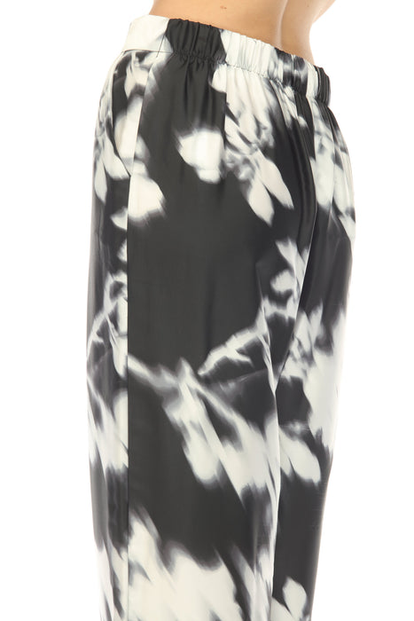 Joseph Ribkoff Black/Winter White Floral Satin Wide Leg Pant 254081
