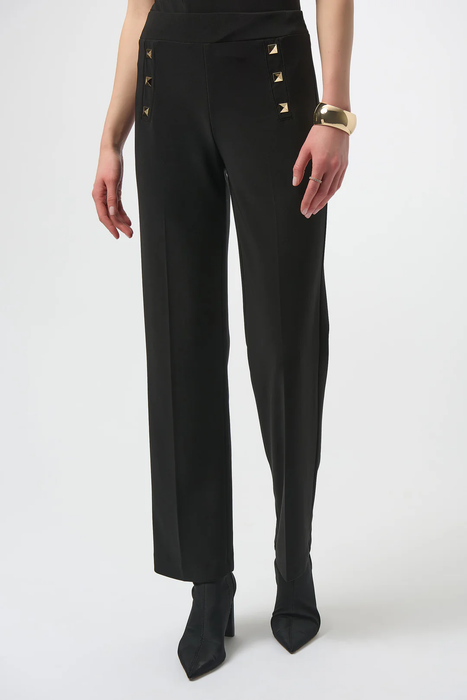 Joseph Ribkoff 254099 Black With Rivet Details Pull On Straight Pants