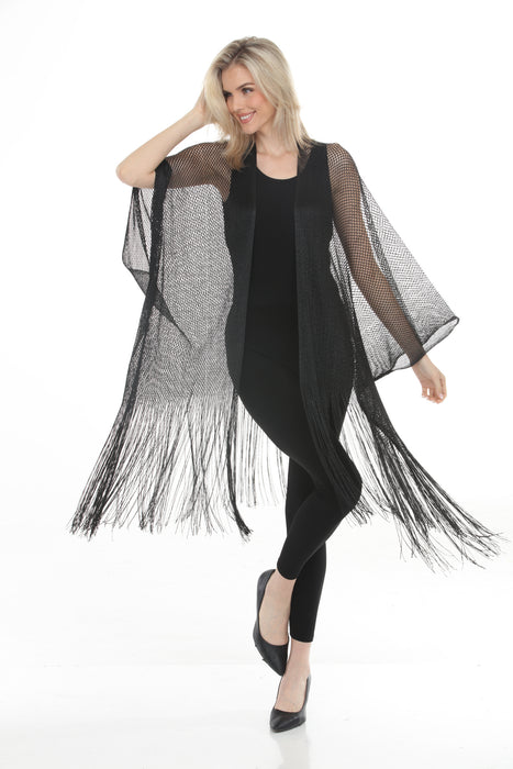 Joseph Ribkoff Woven Fringe Open Stitch Draped Cover-Up 262973
