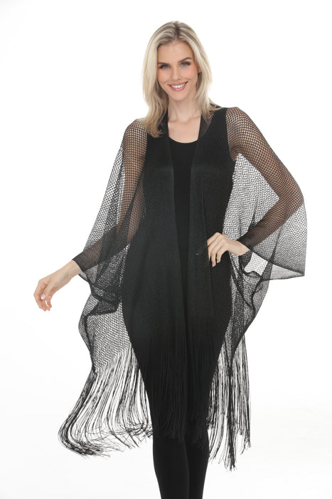 Joseph Ribkoff Woven Fringe Open Stitch Draped Cover-Up 262973