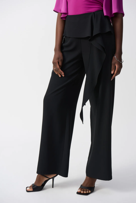 Joseph Ribkoff 251211 Black Woven Front Tie Wide Leg Pants