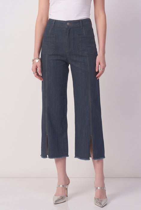 Joseph Ribkoff Dark Denim Blue Embellished Culotte Jean Pants 241903S26