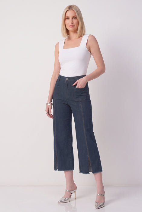 Joseph Ribkoff Dark Denim Blue Embellished Culotte Jean Pants 241903S26