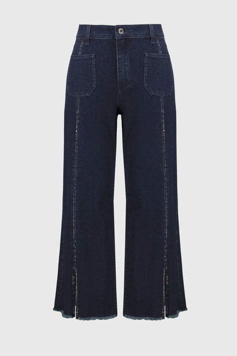 Joseph Ribkoff Dark Denim Blue Embellished Culotte Jean Pants 241903S26