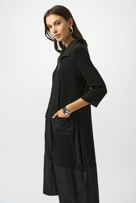 Joseph Ribkoff Black Zipped Collar 3/4 Sleeves Cocoon Dress 253066