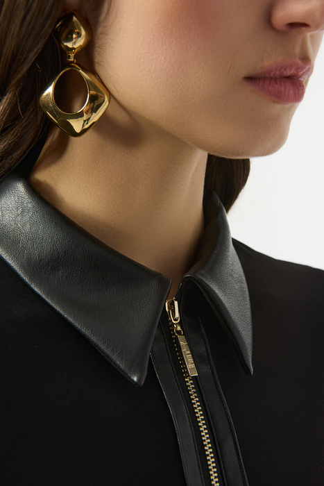 Joseph Ribkoff Black Zipped Collar Long Sleeve Boxy Top 253176