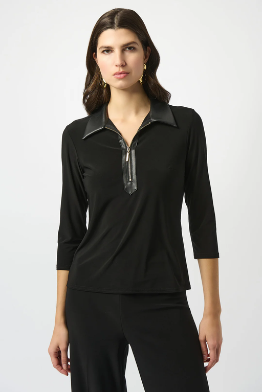 Joseph Ribkoff 253176 Black Zipped Collar Long Sleeve Boxy Top