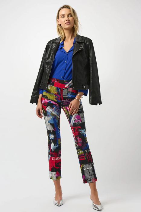 Joseph Ribkoff Black Foiled Faux Suede Moto Jacket 253978