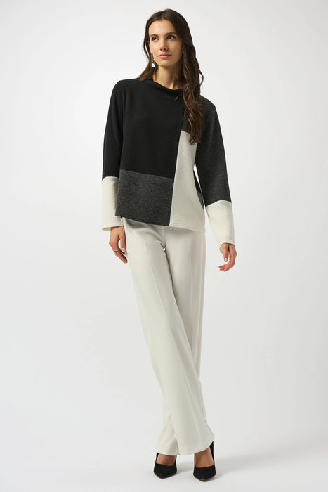 Joseph Ribkoff Black/Winter White/Grey Color Block Boxy Pullover Top 253236